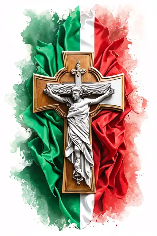 Catholic Cross Wrapped In Italian Flag