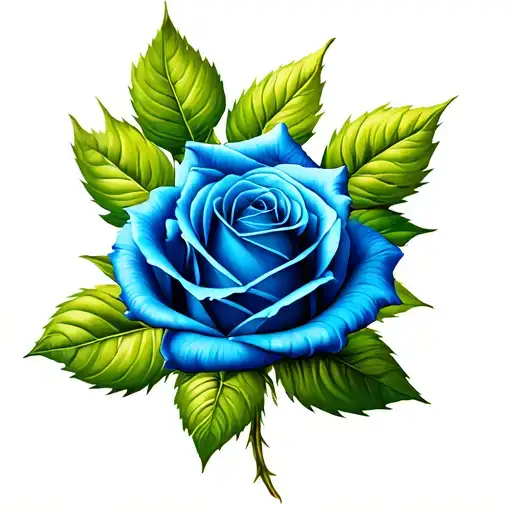 Blue Rose With Green Leaves