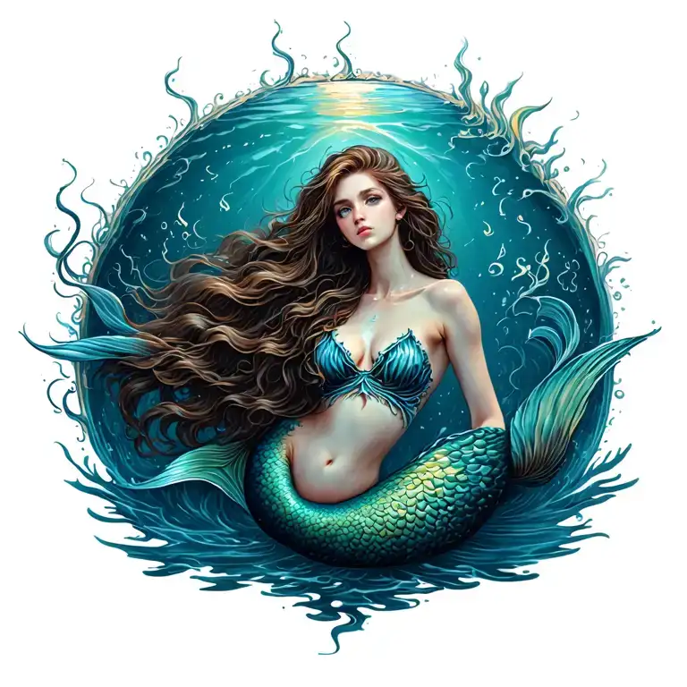 Mermaid Surrounded Ocean Scene