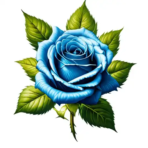 Blue Rose With Green Leaves