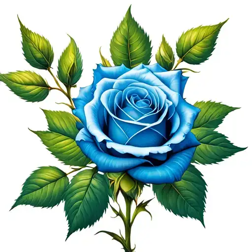 Blue Rose With Green Leaves