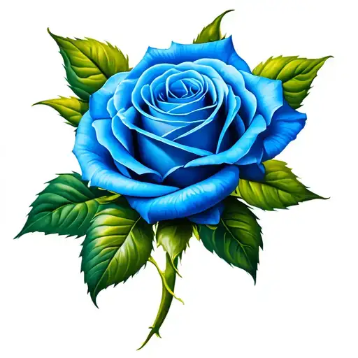 Blue Rose With Green Leaves