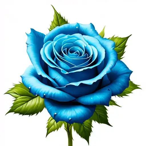 Blue Rose With Green Leaves