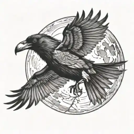 Flying 2 Raven And Moon