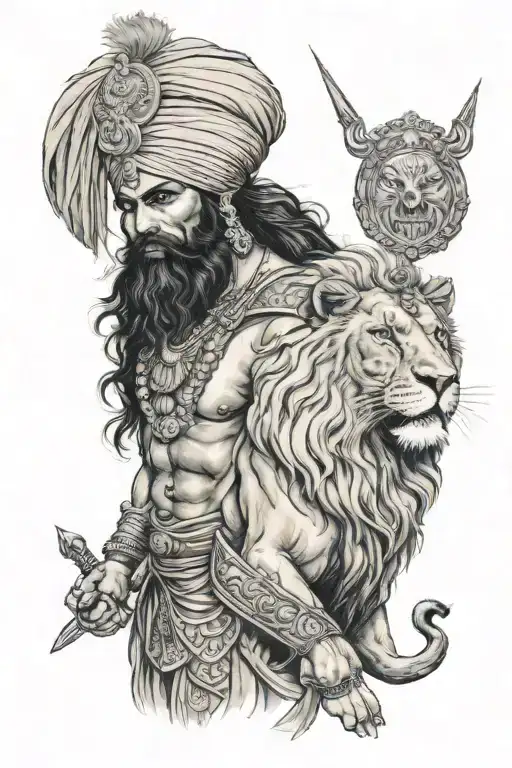Sikh Warrior And Lion