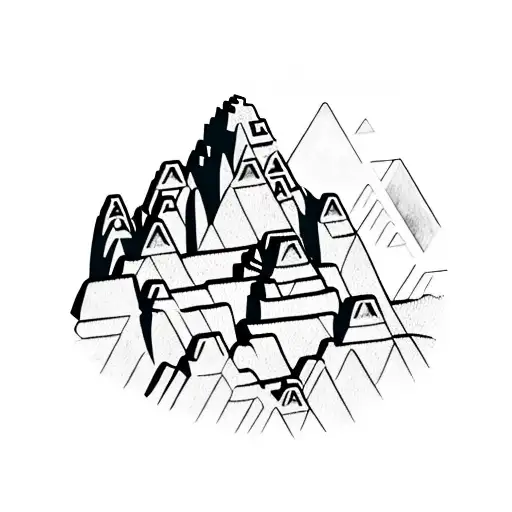 Machu Picchu In Front Of A Geometric Circle Background Narrow Shot