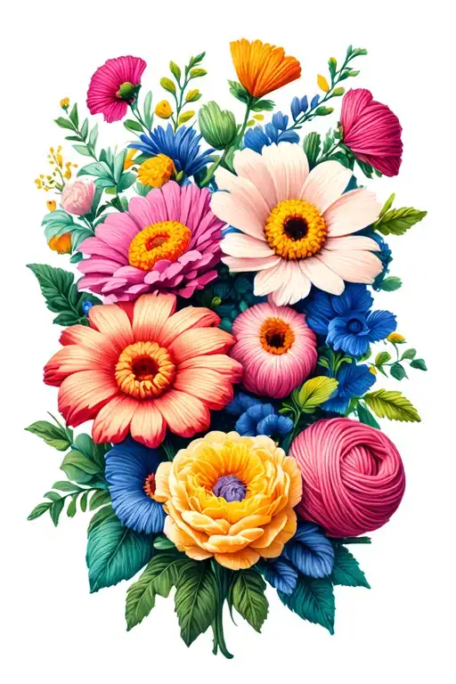 Lots Of Different Flowers In Yarn
