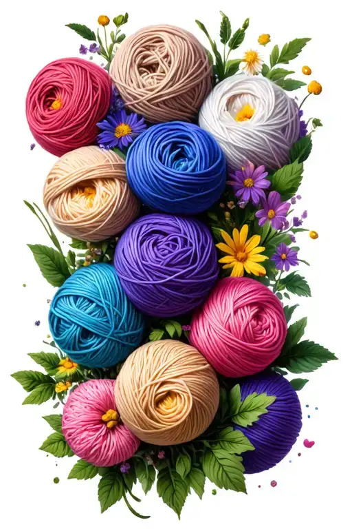 Lots Of Different Flowers In Balls Of Yarn