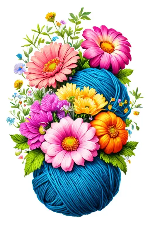 Lots Of Different Flowers In Balls Of Yarn