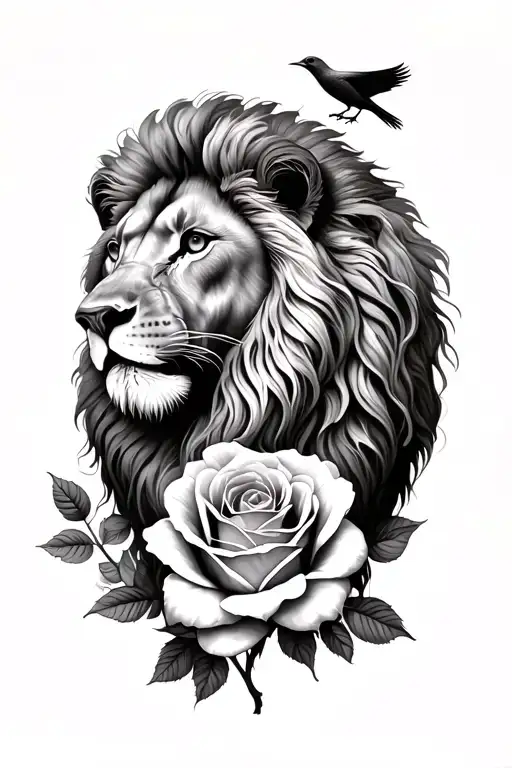 Lion And Rose Intertwined Birds Flower