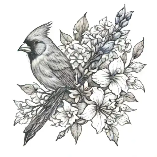 Cardinal And Larkspur Flower Intertwined