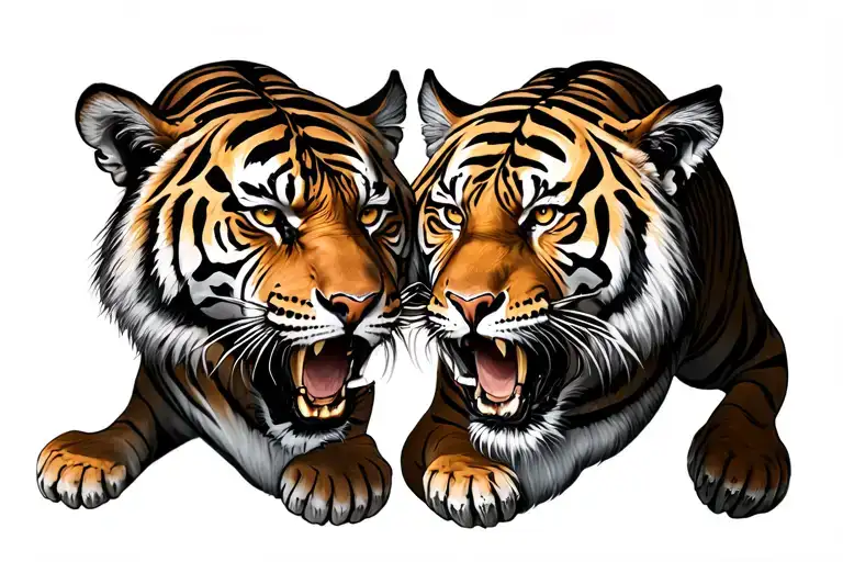 Symmetrical Tigers Fighting