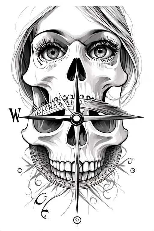 Skull With Compass And Womans Eye