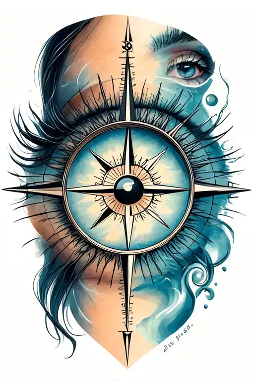 Compass And Womans Eye Surrounded