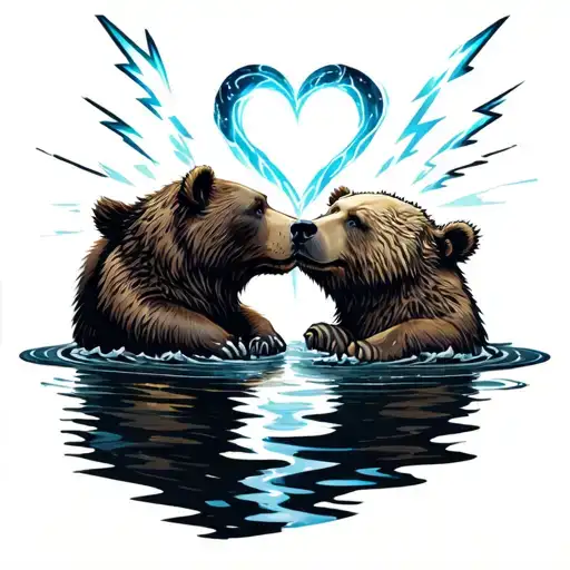 Pond Ripple With Lightning Bolt Through Heart And Dancing Bear And 412