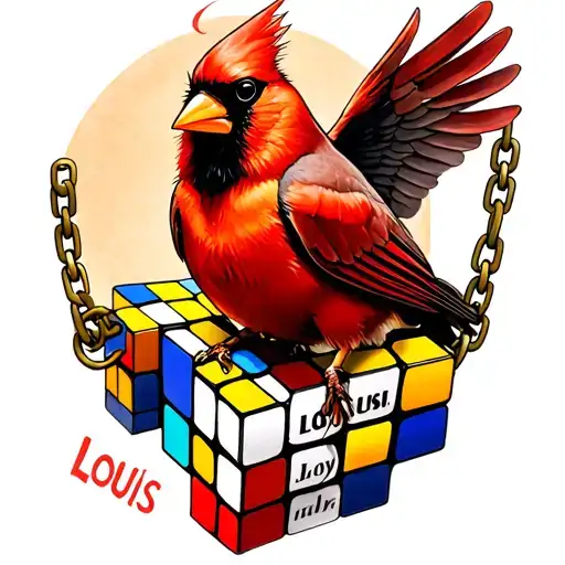 Draw Me A Tattooo Design With A Cardinal Holding A Chain With The Name Louis And A Rubix Cube