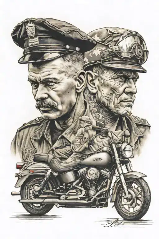 Military Portrait And Harley Davidson