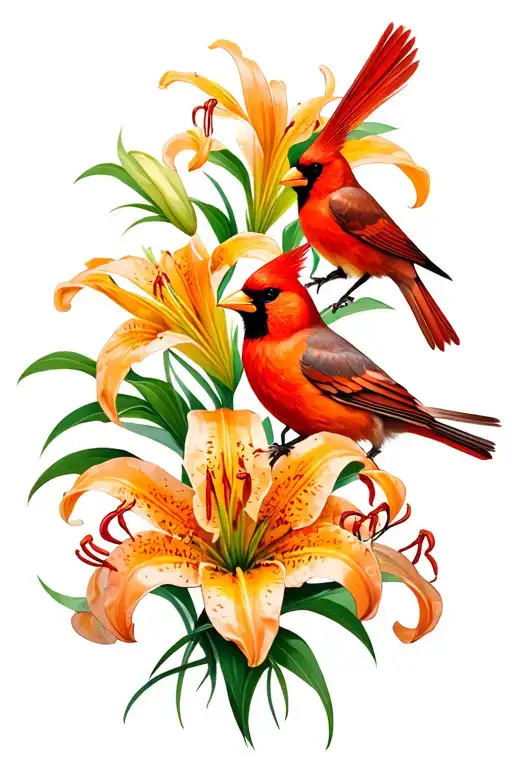 Tiger Lilies And Red Cardinals