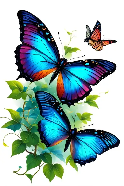 Butterflies Flying Around Vines
