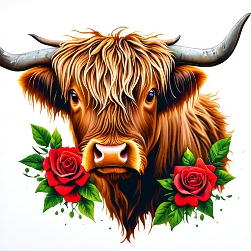 Highland Cow With Roses