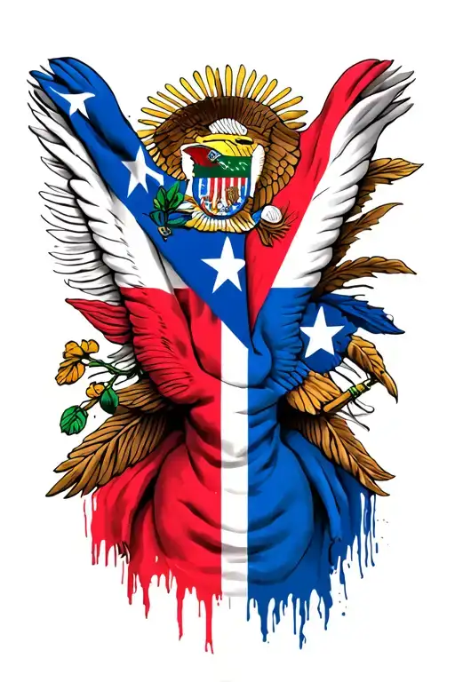 Tatau With Puerto Rican Flag And Dominican Flag Intertwined