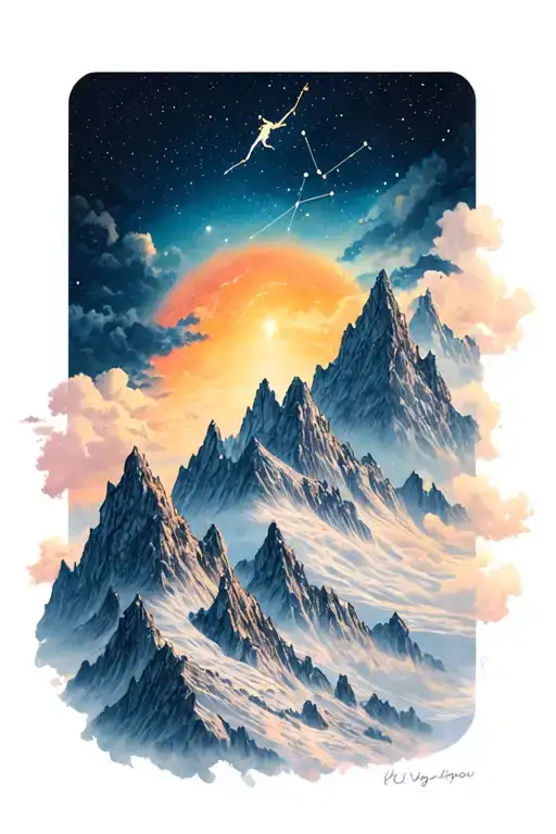 3 Mountain Tops With Leo Virgo And Sagittarius Constellation Above