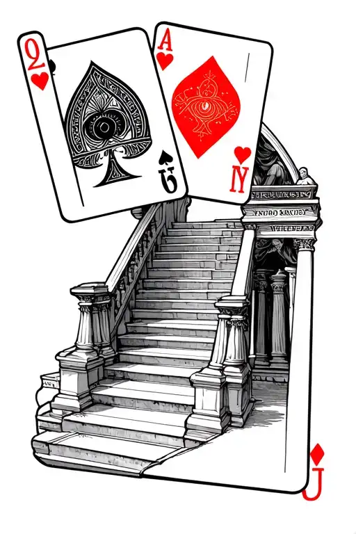 Playing Cards Above A Roman Time Around A Eye Above A Stairway To Heaven