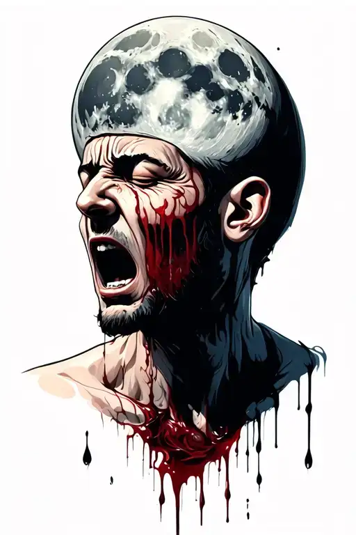 Man Crying Blood Tears And A Full Moon
