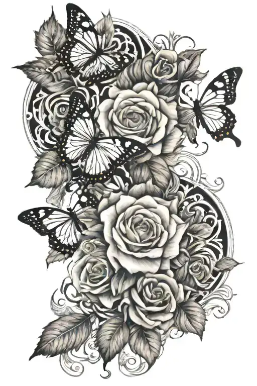 Roses Butterflies Mandala Design Incorporating Elements