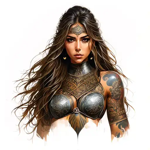 Female Warrior Woman With Long Hair Dressed