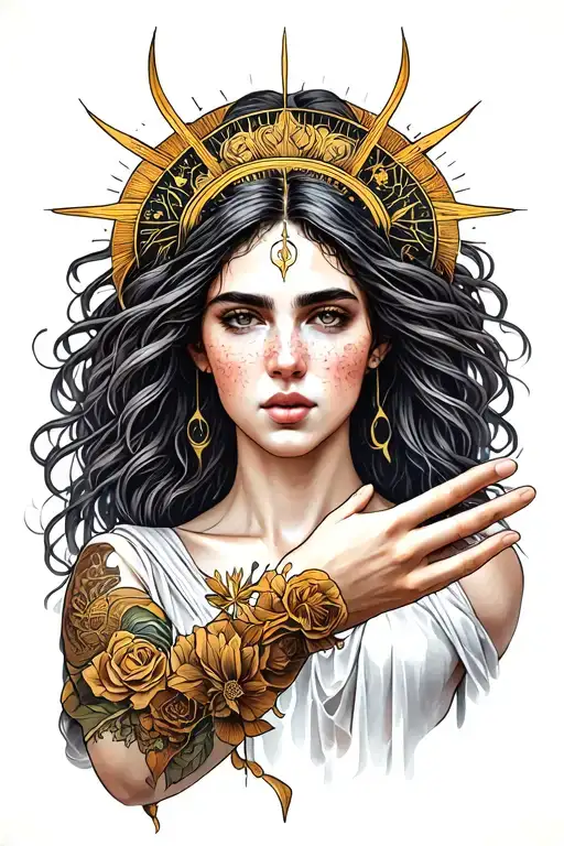 Virgo Zodiac Sign Holding Out Hand Upper Body