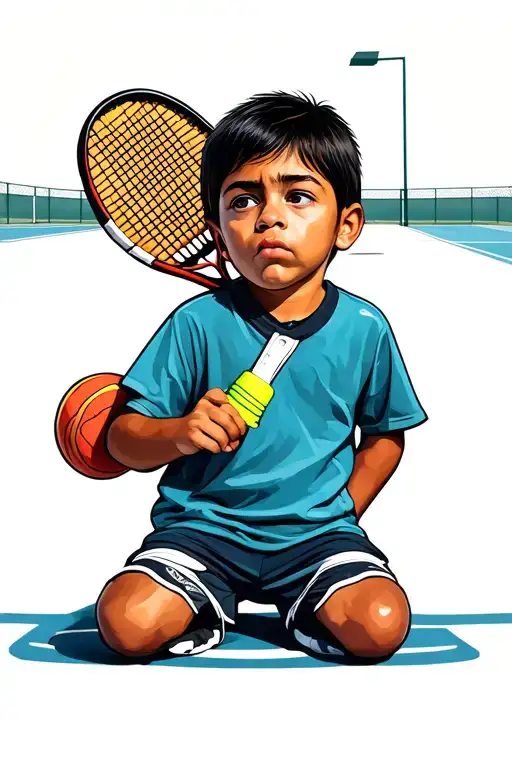 A Kid Looking Skeptical At A Tennis Court Depicting His Journey