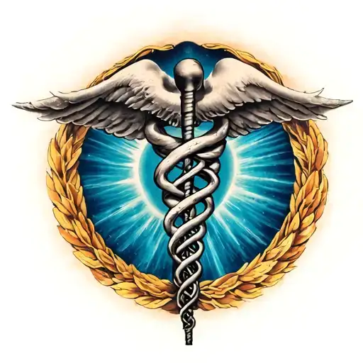 Hipocrate And Rod Of Asclepius Surrounded