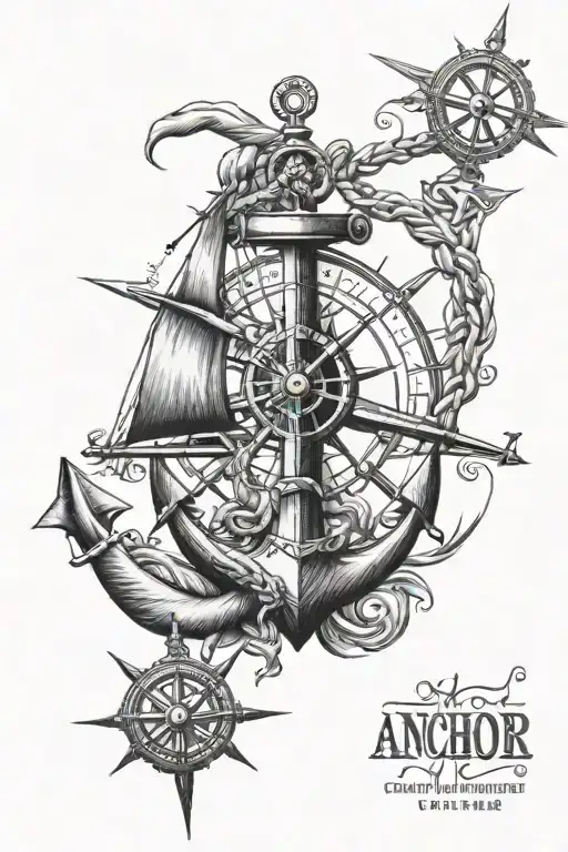 Anchor And Compass With Ship Design