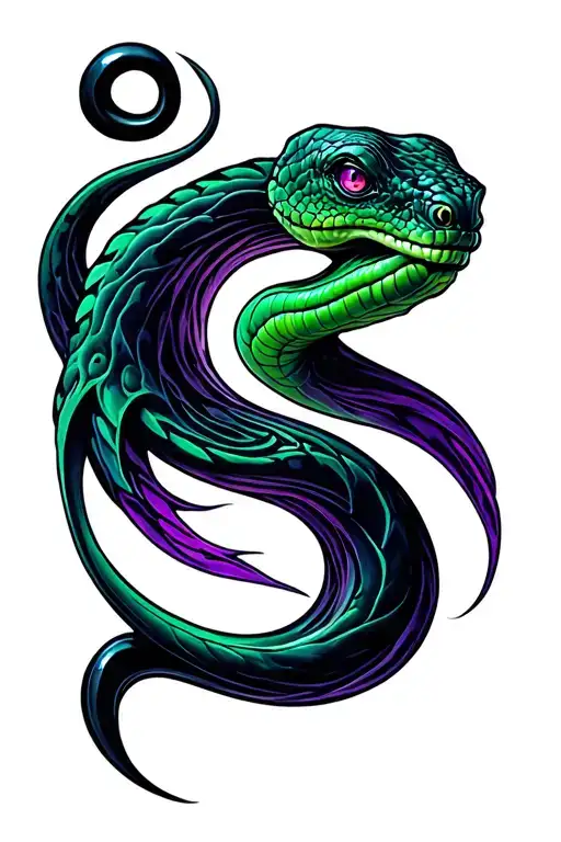 Green Moray Eele Whirling Around A Black Purple Triskele