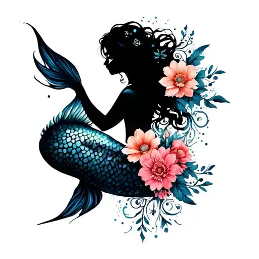Mermaid With Flowers And Mandala