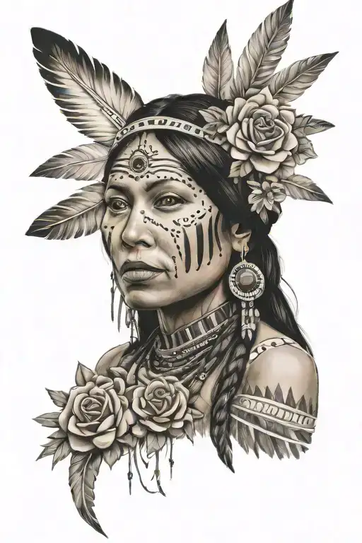 Mexican Native American Woman With Flowers