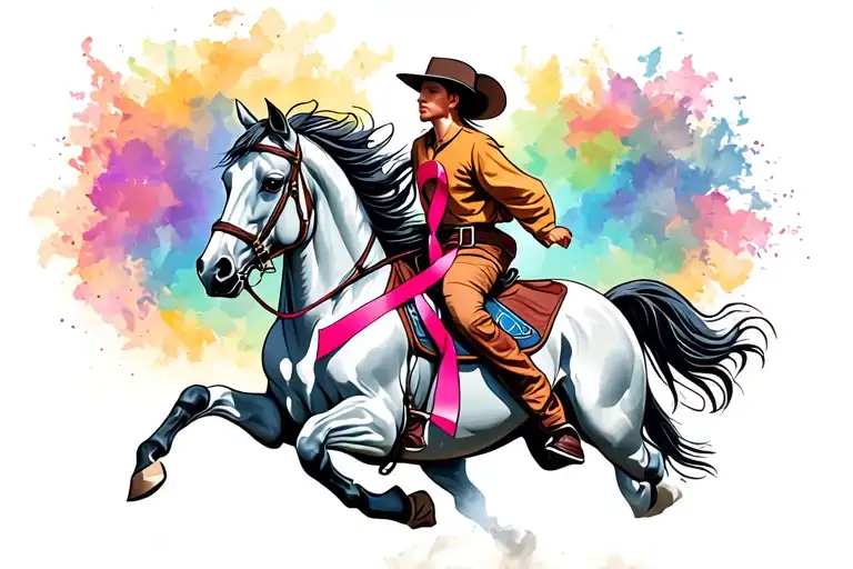 Cancer Awareness Ribbon Bucking Horse Riding