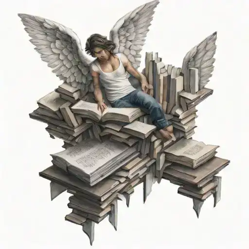 Falling Angel Lost In A Maze Of Books Floating