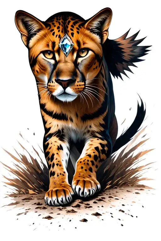 Cougar With Jewel On Forehead Walking Out Of A Portal