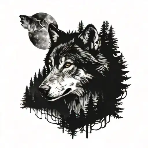 Black Themed Forrest With Wolf