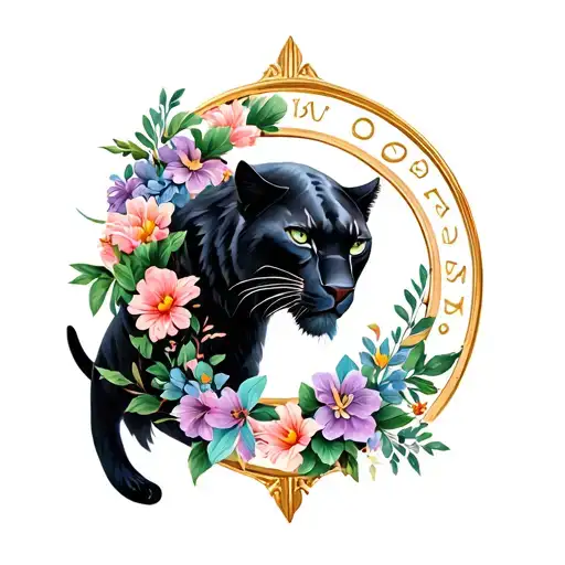 Sagittarius Sign With Black Panther With Flowers