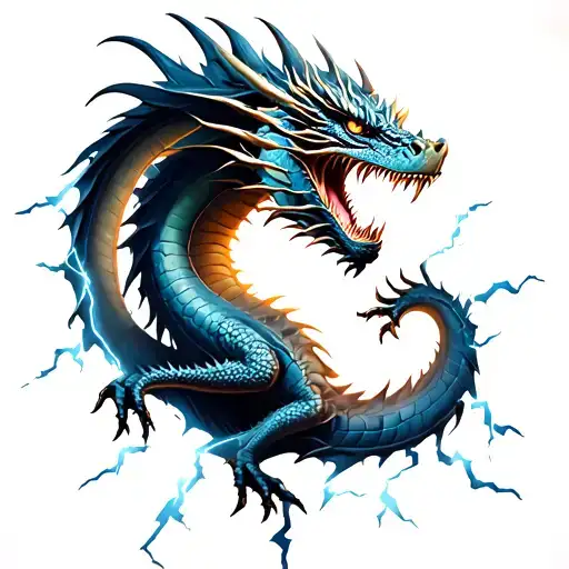 Dragon Coming Out Of A Crack Combinated With Lightning