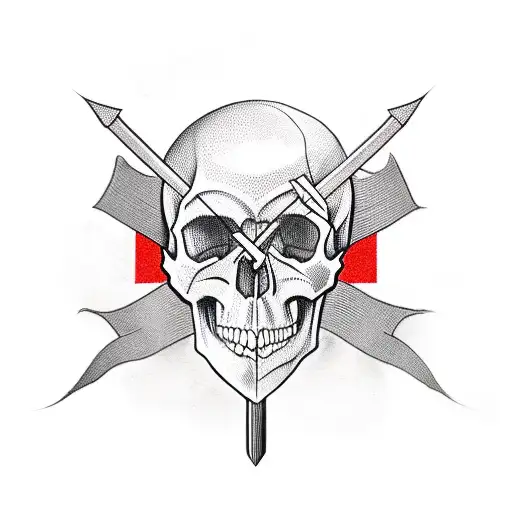 Skull With Latvian Flag Sticking Out Of Head And An Arrow In One Of Its Eyes