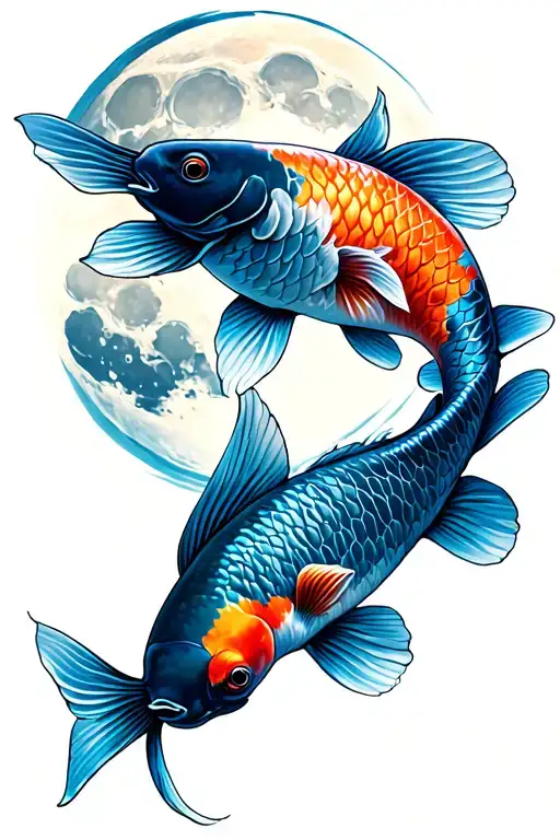 Moon And 2 Koi Fish