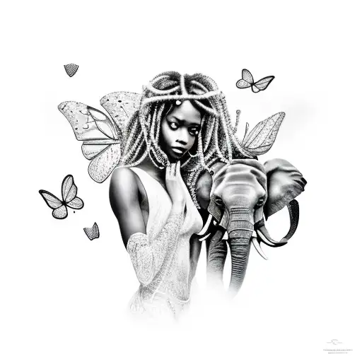Black Girl In Pandora With Elephants And Butterflies