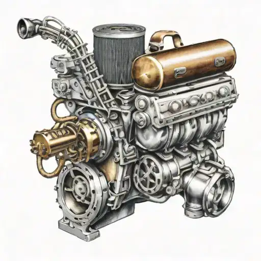 A Realistic Portrait Of A Car Engine With Musical Instruments Intertwined