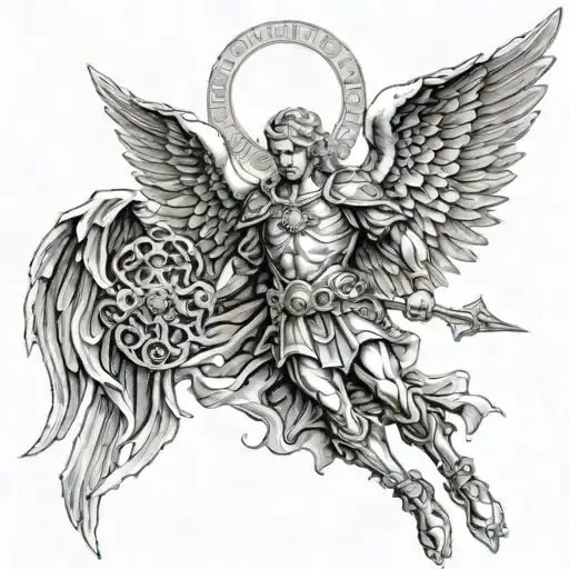Saint Michael The Archangel In A Demonic Church On The Back