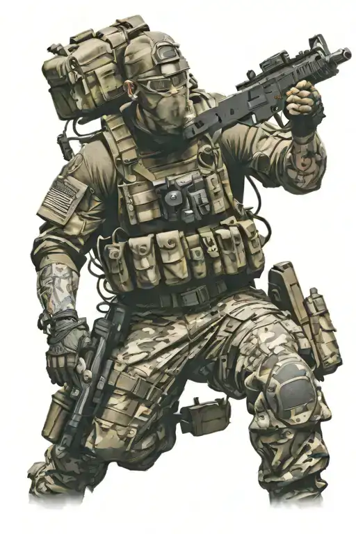 A Man In Tactical Uniform Walks Into The Distance At Full Height