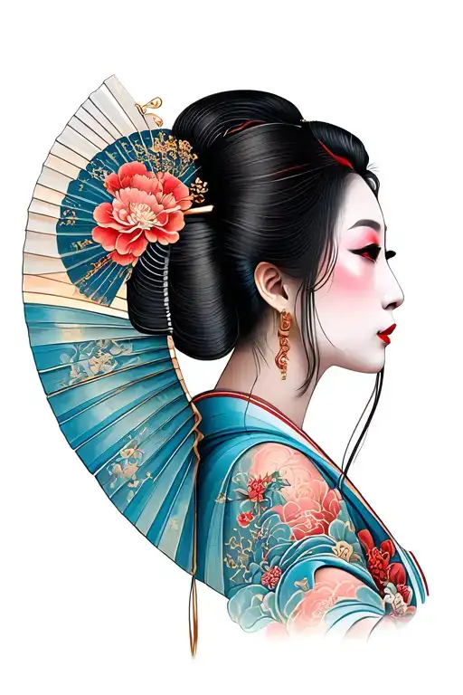 Geisha And Fan Side Profile